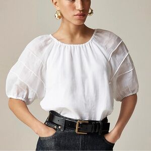 J. Crew 2025 White Ramie Puff Sleeve Blouse Top Size M